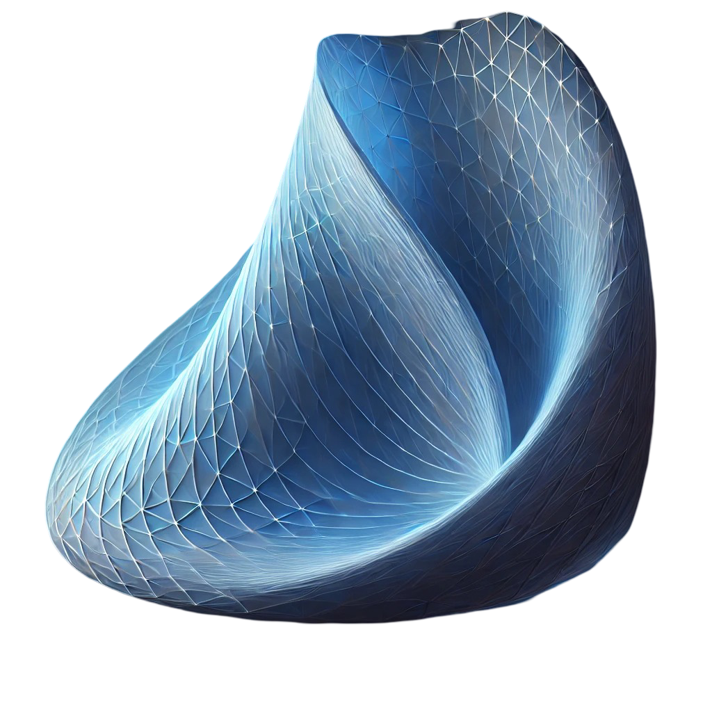 A smooth, glowing, blue-white curved manifold surface without any highlighted substructures, symbolizing general intelligence.